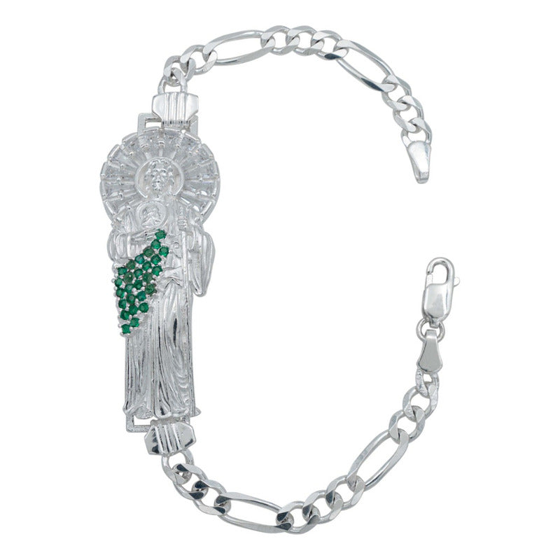 Pulsera San Judas Corona Grande Zirconias Hombre Plata 925
