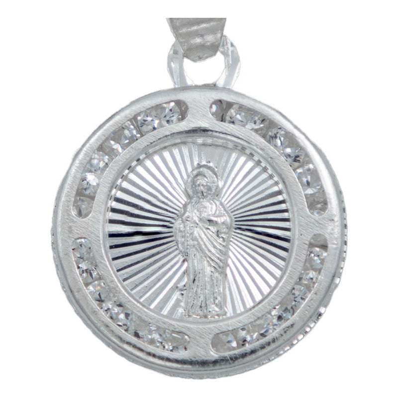 Dije Medalla Diamantada San Judas Zirconias Plata 925 1.2 Cm