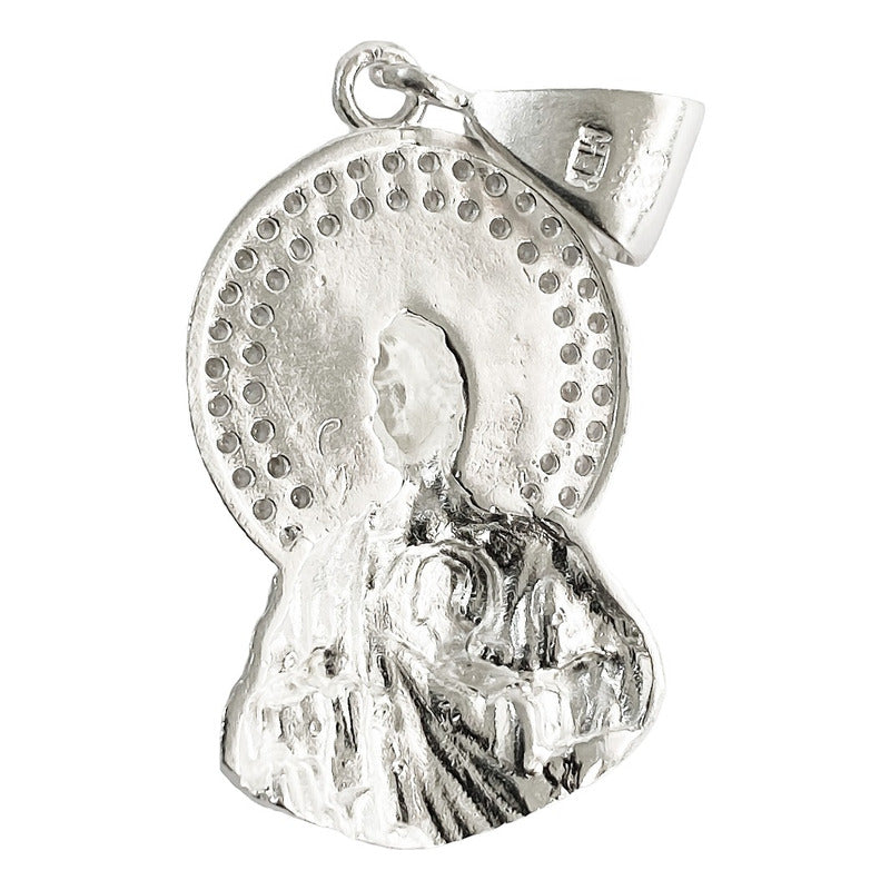Dije Medalla Torso San Judas Tadeo Zirconias Plata S925 4 Cm Blanco