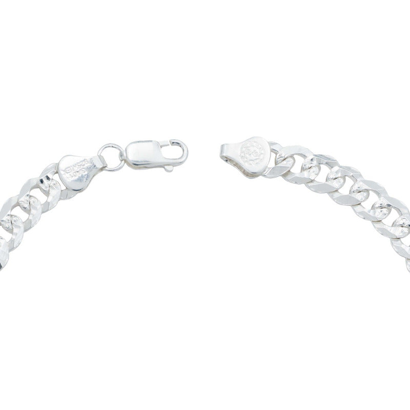 Pulsera Cuba Gruesa Diamantada Cerrada Hombre Plata 925 7 Mm