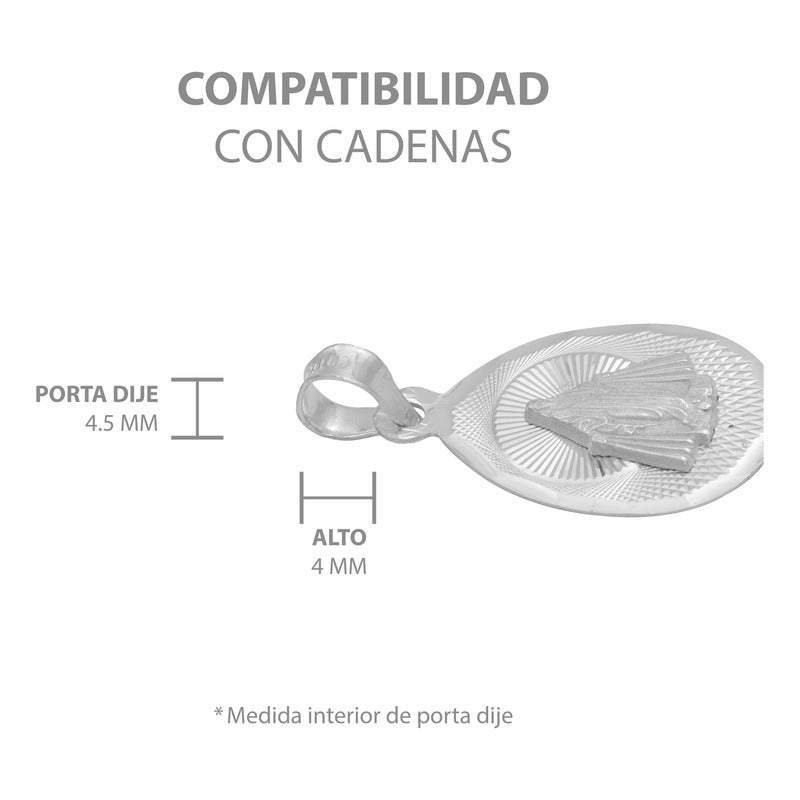 Dije Medalla Oval Diamanta Virgen Milagrosa Plata 925 1.4 Cm
