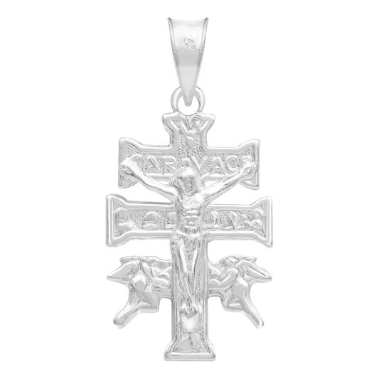 Dije Cruz Caravaca Troquelada Cristo Angel Plata .925 2.6cm Plateado