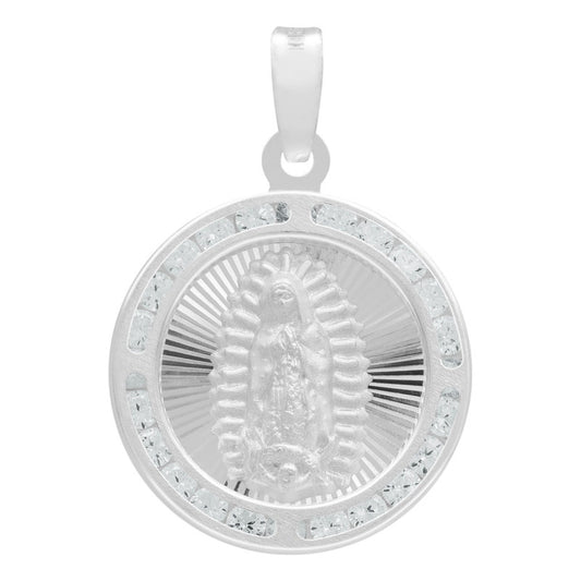 Dije Medalla Virgencita Guadalupe Zirconias Plata 925 1.8 Cm Blanco