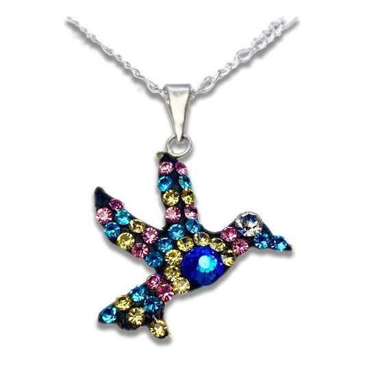 Dijes Colibrí Zirconias Plata Solida 925 + Cadena Plata 925