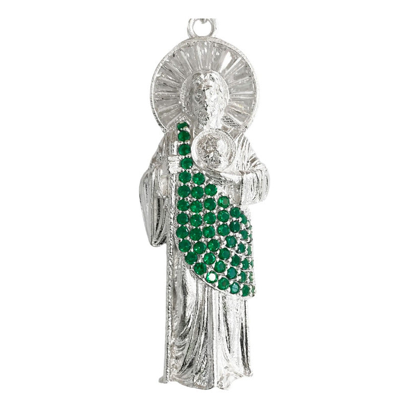 Dije San Judas Mediano Manto Corona Zirconias Plata Ley 925