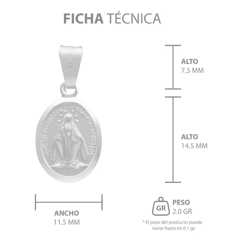 Dije Mini Medalla Bautizo Virgen Milagrosa Mate Plata 925 Plateado