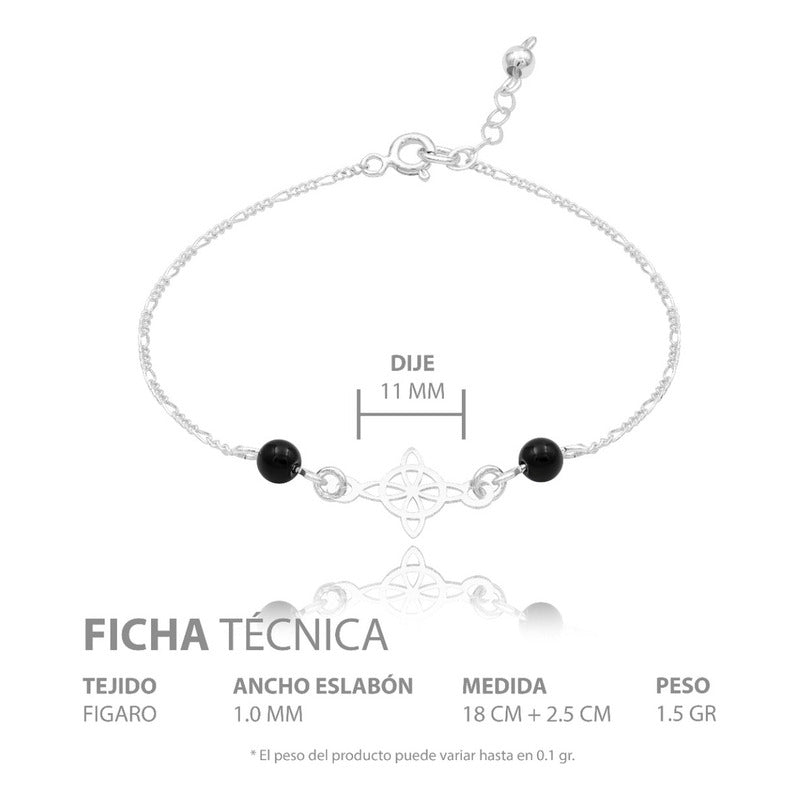 Joyaris Pulsera Nudo Bruja Figaro Plata 925 Mujer Ajustable Negro 18 Cm