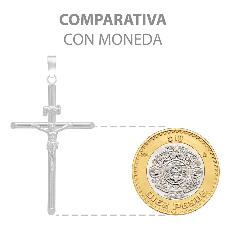 Dije Cruz Tubo Tubular Lisa Cristo Hombre Plata 925 5.2 Cm Plateado