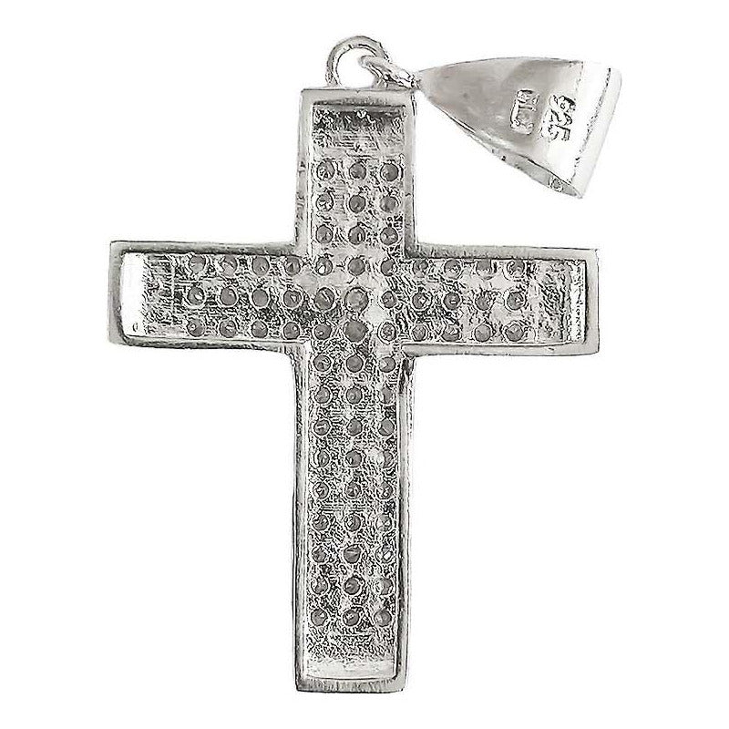Dije Cruz Catolica Mediano Zirconias Hombre Plata Ley 925