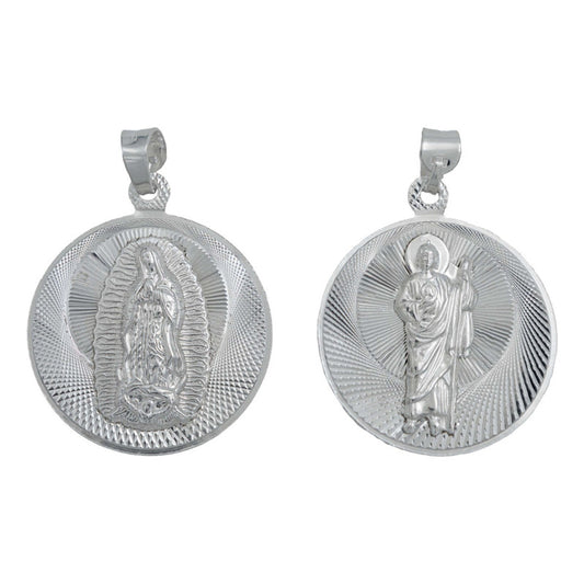 Dije Med Doble San Judas Virgen Guadalupe Plata 925 3.5 Cm Plateado