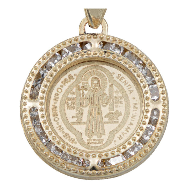 Dije Doble Vista Chica Zirconia San Benito Oro 10k 1.6 Cm