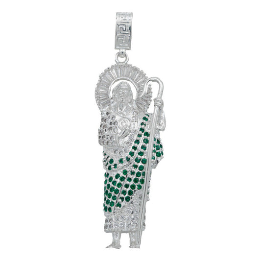 Dije Grande San Judas Zirconias Piedras Plata 925 7.8 Cm Verde