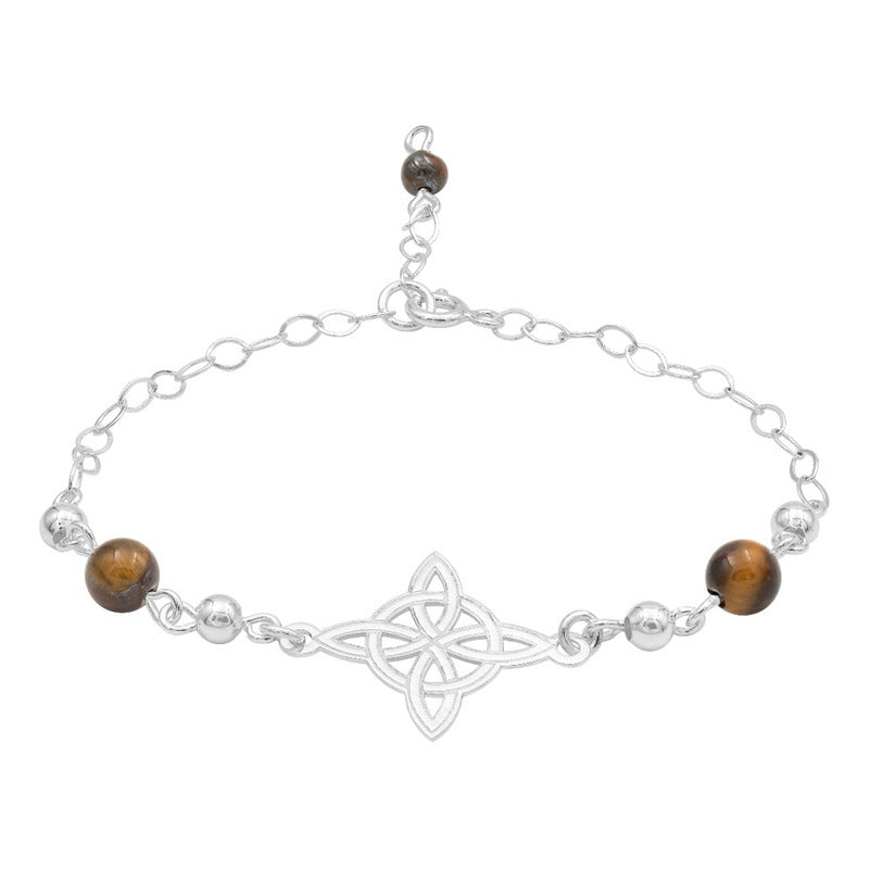 Pulsera Ajustable Mujer Nudo De Bruja Laser Bolas Plata 925 Café 6 Cm 20 Cm
