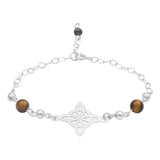 Pulsera Ajustable Mujer Nudo De Bruja Laser Bolas Plata 925 Café 6 Cm 20 Cm