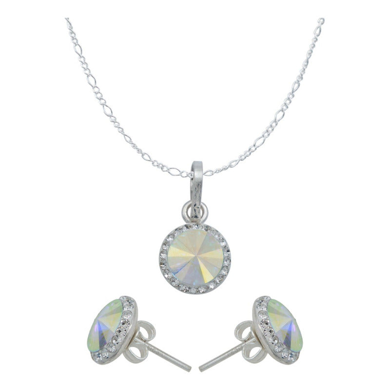 Juego De Cristal Dije Aretes Cadena Mujer Regalo Plata 925