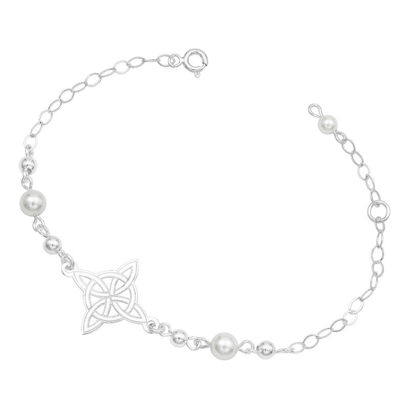 Pulsera Ajustable Mujer Nudo De Bruja Laser Bolas Plata 925 Blanco 6 Cm 20 Cm
