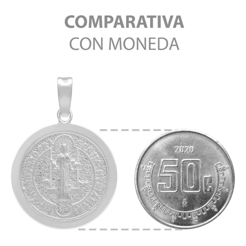 Dije Medalla Doble Vista San Benito Cruz Plata 925 1.8 Cm Plateado