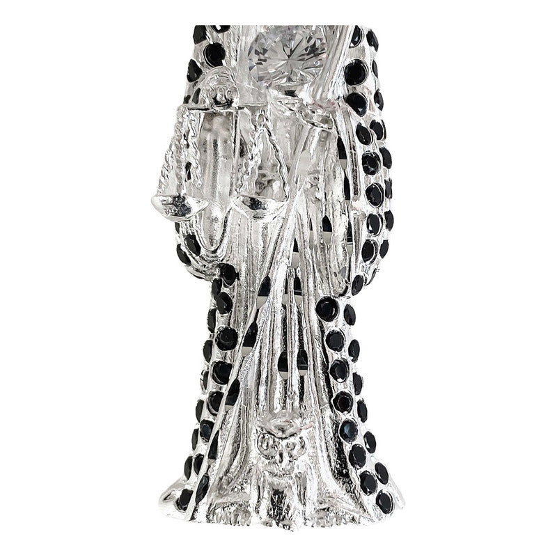 Dije Medalla Gigante Santa Muerte Con Zirconias En Plata 925