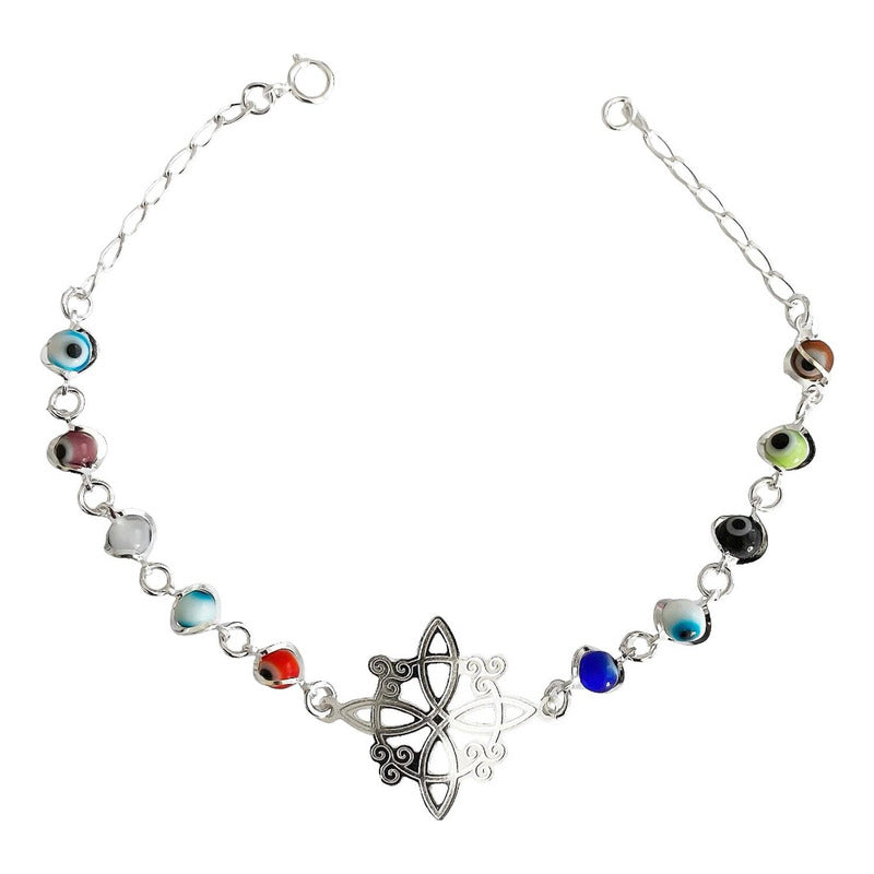 Pulsera Ajustable Nudo De Bruja A Laser Ojo Turco Plata 925