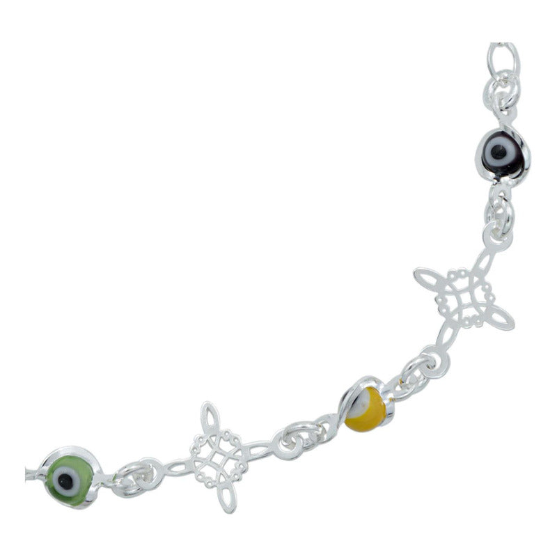 Pulsera Ajustable Nudo De Bruja Triqueta Ojo Turco Plata 925