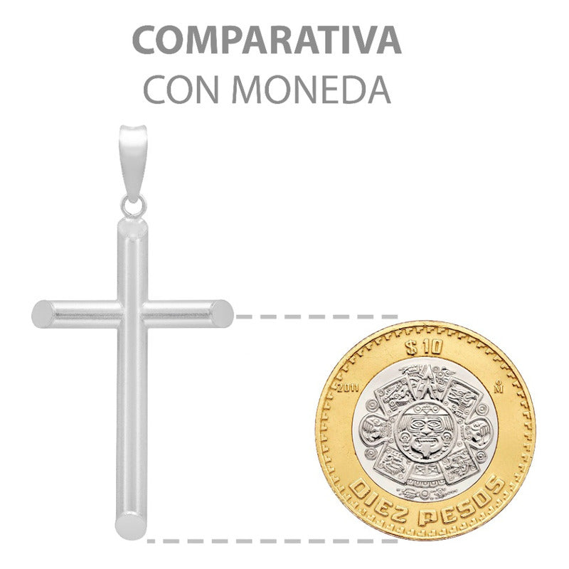 Dije Cruz Tubo Tubular Lisa Sencillo Hombre Plata 925 4.1 Cm Plateado
