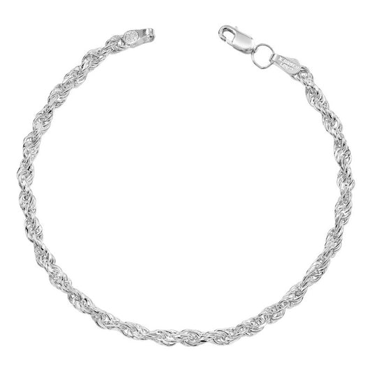 Pulsera De Plata 925 Torzal Cuerda 4mm Hombre Mujer Regalo Plateado 20 Cm