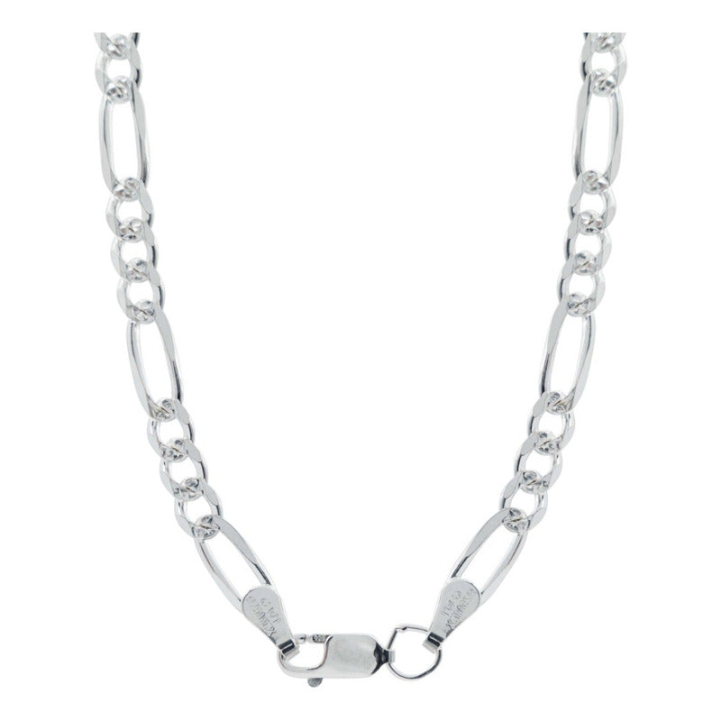 Cadena Figaro 3x1 Diamantada Unisex Plata 925 50 Cm X 5 Mm