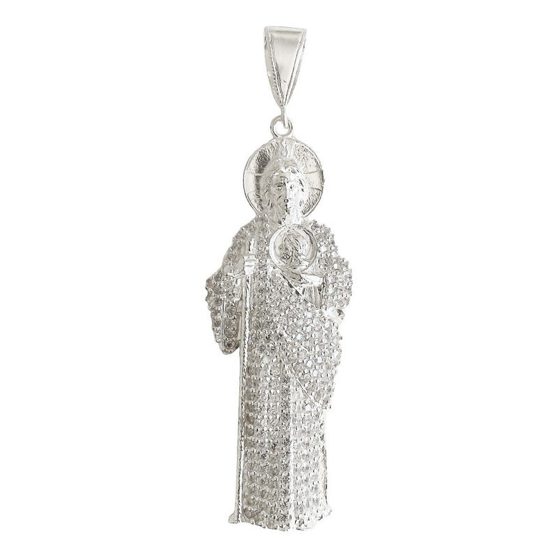 Enorme Dije De San Judas 9.5cm Con Zirconia De Plata Ley 925