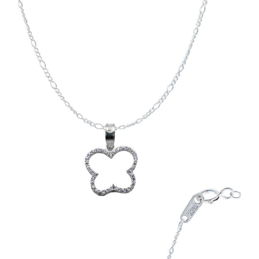 Dije Collar Flor Zirconias Mujer Regalo + Cadena Plata 925 Blanco Alto/ancho 1.9 Cm X 1.4 Cm