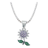 Dije Flor Primavera Zirconia Mujer Con Cadena Plata 925