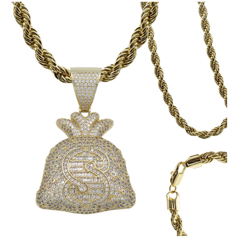 Dije Hombre Saco Dinero Hiphop + Cadena Regalo Chapa Oro 14k