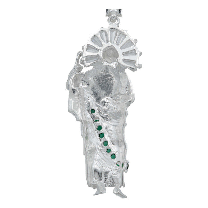 Dije Grande San Judas Zirconias Artesanal Plata 925 7.5 Cm Verde