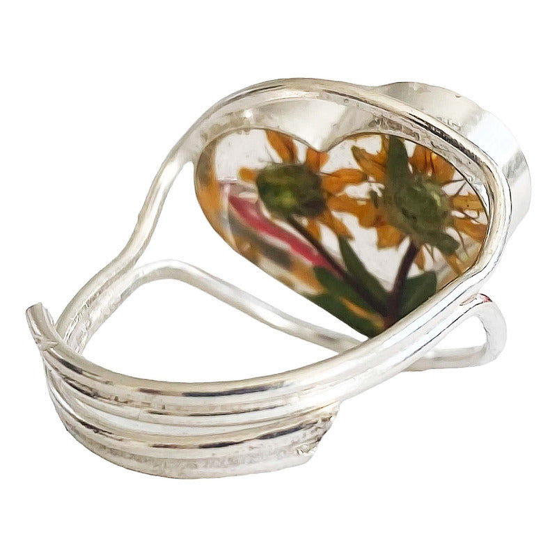 Anillo Ajustable Girasol Corazón Amor Promesa Plata 925