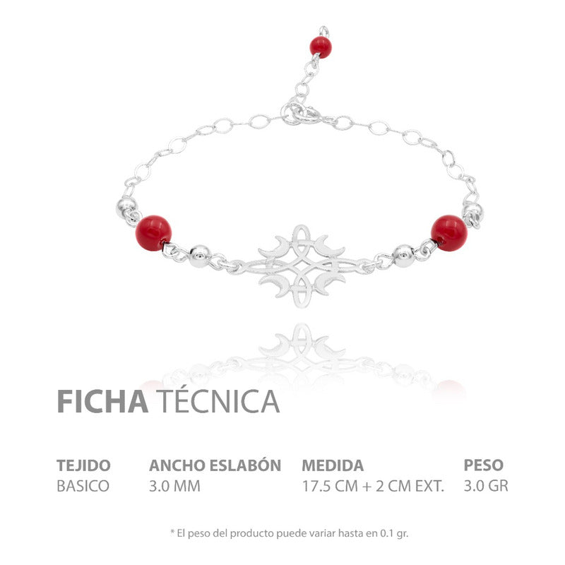 Pulsera Ajustable Nudo De Bruja Fases Lunes Bolas Plata 925 Rojo 6 Cm 20 Cm