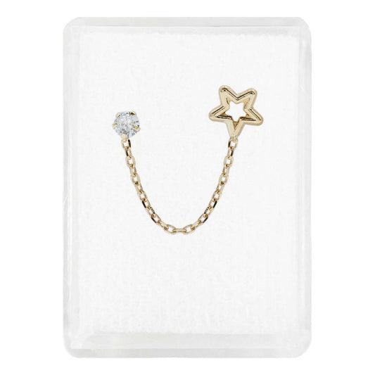 Arete Broquel Estrella Zirconia Cadena Mujer Regalo Oro 10k Alto/ancho 6 Mm X 6 Mm