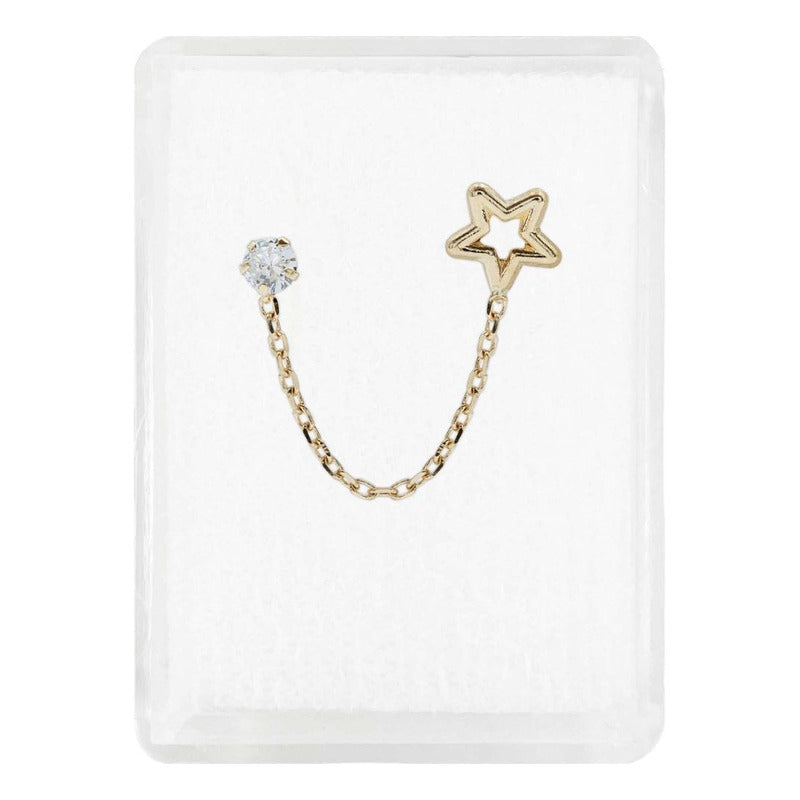 Arete Broquel Estrella Zirconia Cadena Mujer Regalo Oro 10k