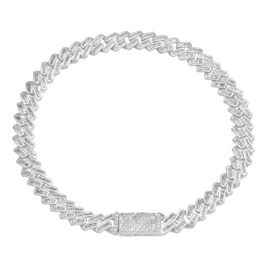 Pulsera Dama Cubana Miami Zirconias Baguette Caja Plata 925 Blanco 6 Cm 17.5 Cm