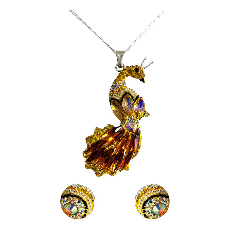 Juego Gigante Completo Artesanal Pavo Real Piedras Plata 925