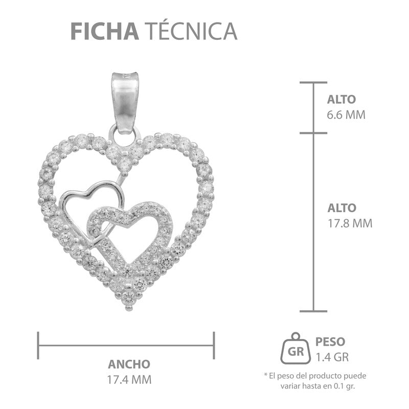Dije Corazones Zirconias Amor Amistad Regalo Mujer Plata 925 Blanco