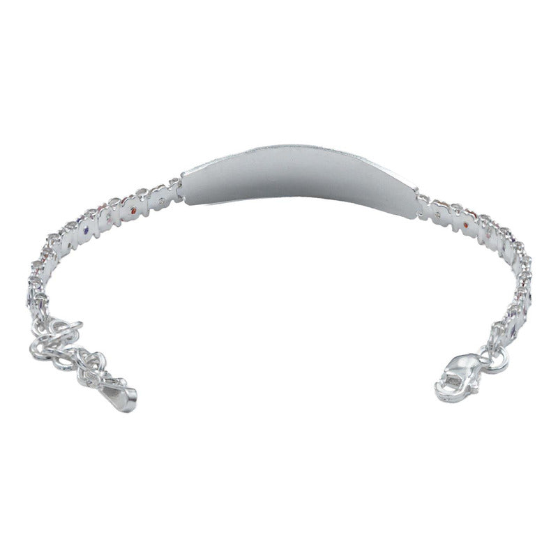 Pulsera Ajustable Zirconias Placa Corazón Amor Plata 925