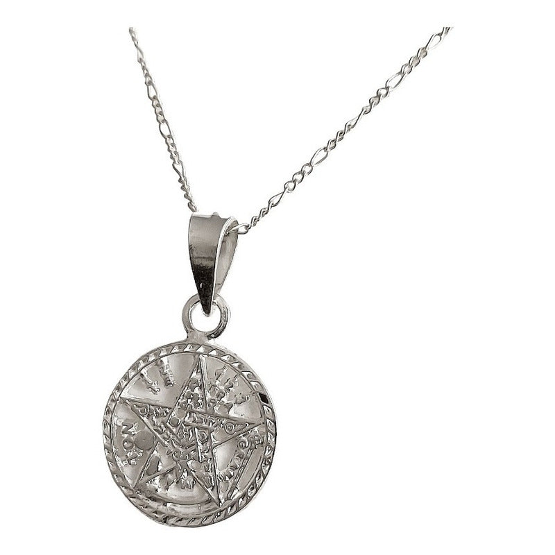 Dije Medalla Tetragramaton Diamantada +cadena Plata Ley S925
