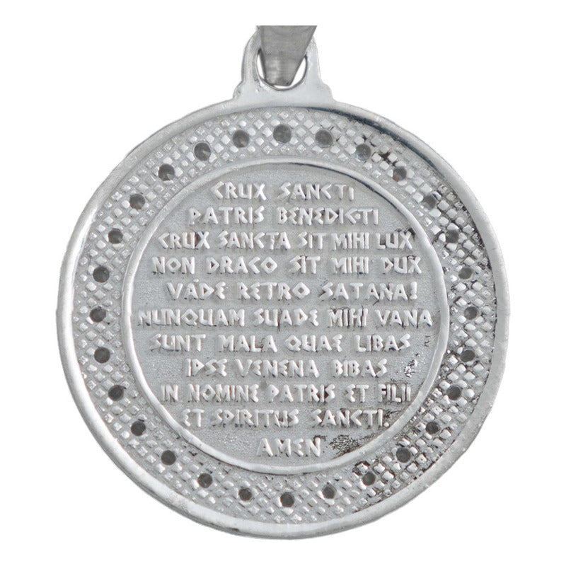 Dije Medalla San Benito Oración Zirconias Plata 925 2 Cm