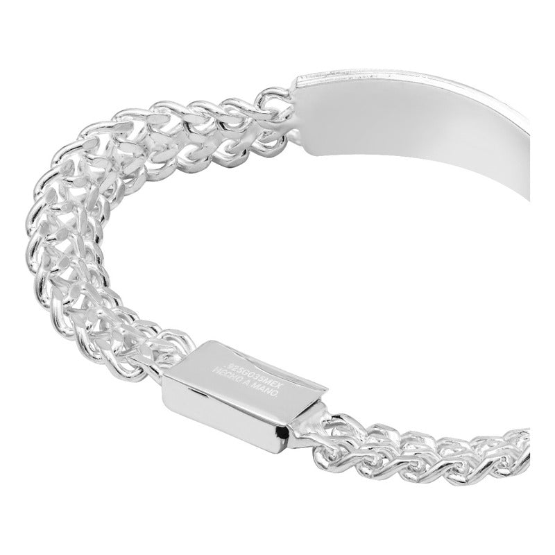 Joyaris Esclava Petatillo Placa Diamantada Plata 925 Hombre Plateado 16 Cm