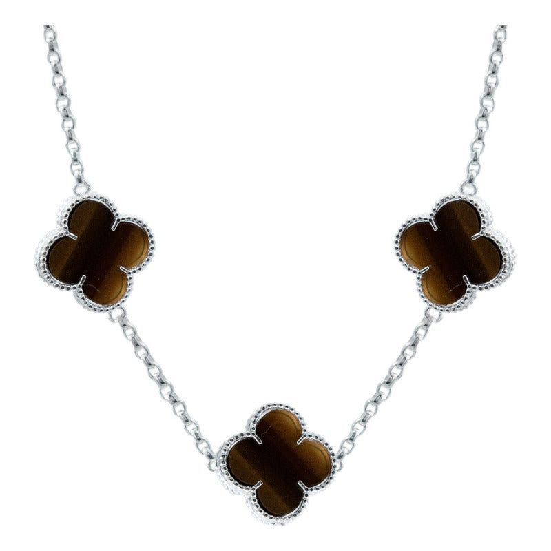 Cadena Con Dijes Trebol Esmaltado Corridos Plata 925 65 Cm