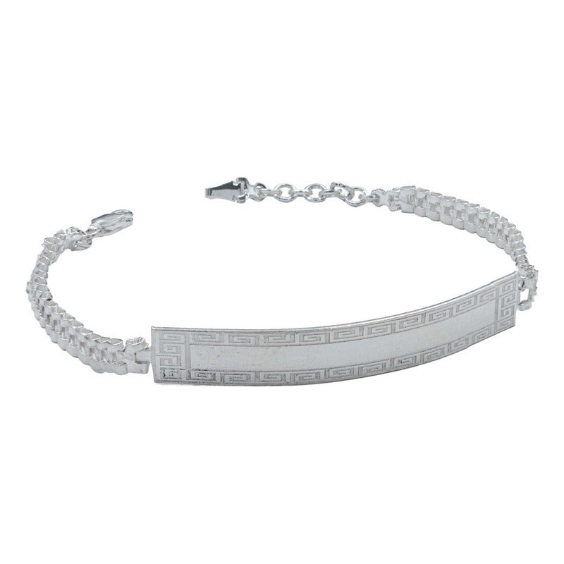 Pulsera Esclava Ajustable Placa Rolo Unisex Plata 925 5 Mm Color Plateado Diámetro 6 Cm Largo 21.5 Cm