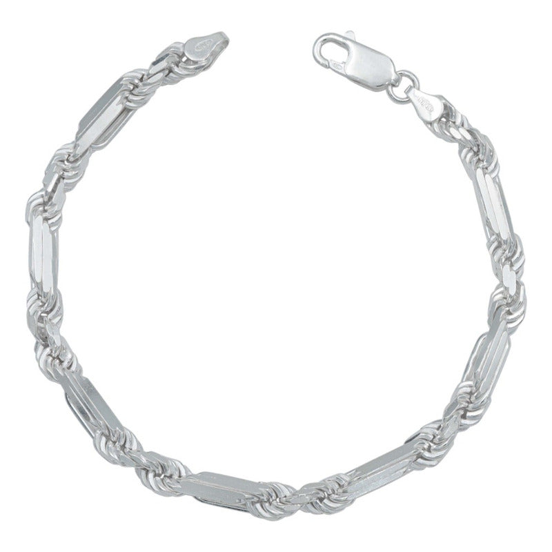 Pulsera Gruesa Torsal Figaro Hombre Plata Italy 925 5 Mm