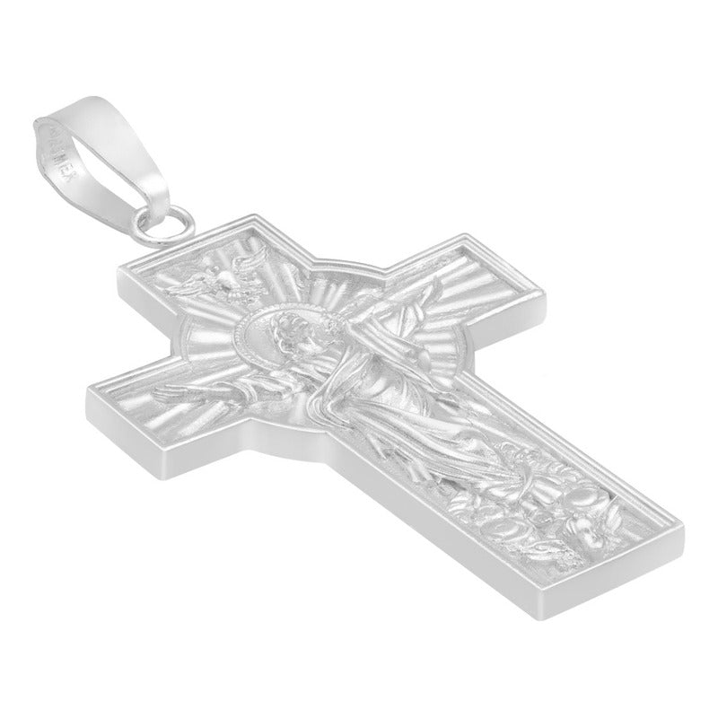Dije Cruz Ancha Cristo Milagroso Espiritu Santo Plata 925 Plateado