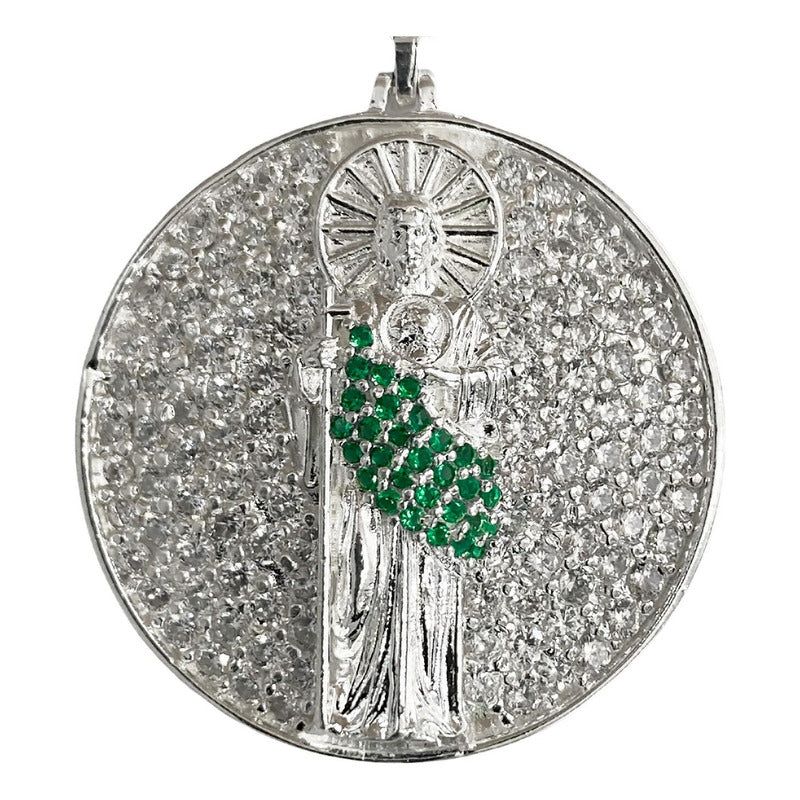 Medalla Premium San Judas Zirconias Plata Fina Ley 925