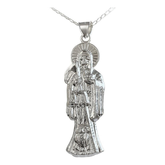 Collar Medalla Gigante Santa Muerte Hueco Plano En Plata 925 Plateado