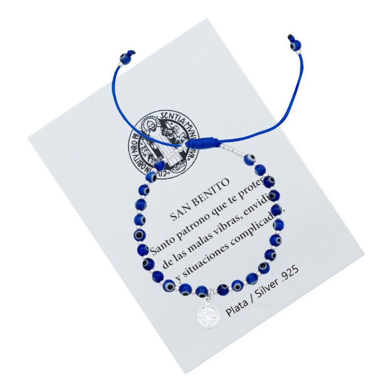 Pulsera Ajustable San Benito Ojo Turco Artesanal Plata 925